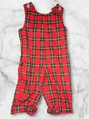 Vintage Kelly’s Kids Red Tartan Plaid Longall Romper Made in USA Toddler Size 4T